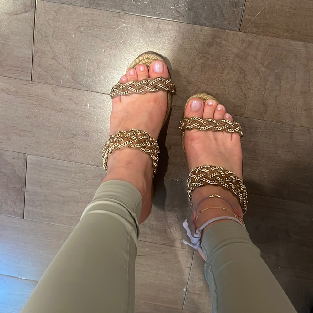 Christian Louboutin Espadrilles Low Heel Brown with Gold Chains